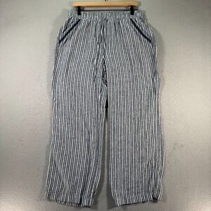 Briggs Wide Leg Pants Womens Large Blue Pinstripe Baggy Air‎ Breathable Linen